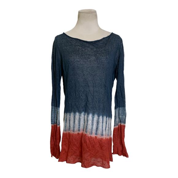 Lydia Hirscher blue orange color block Boat Neck Bohemian Blouse size M - Picture 6 of 7